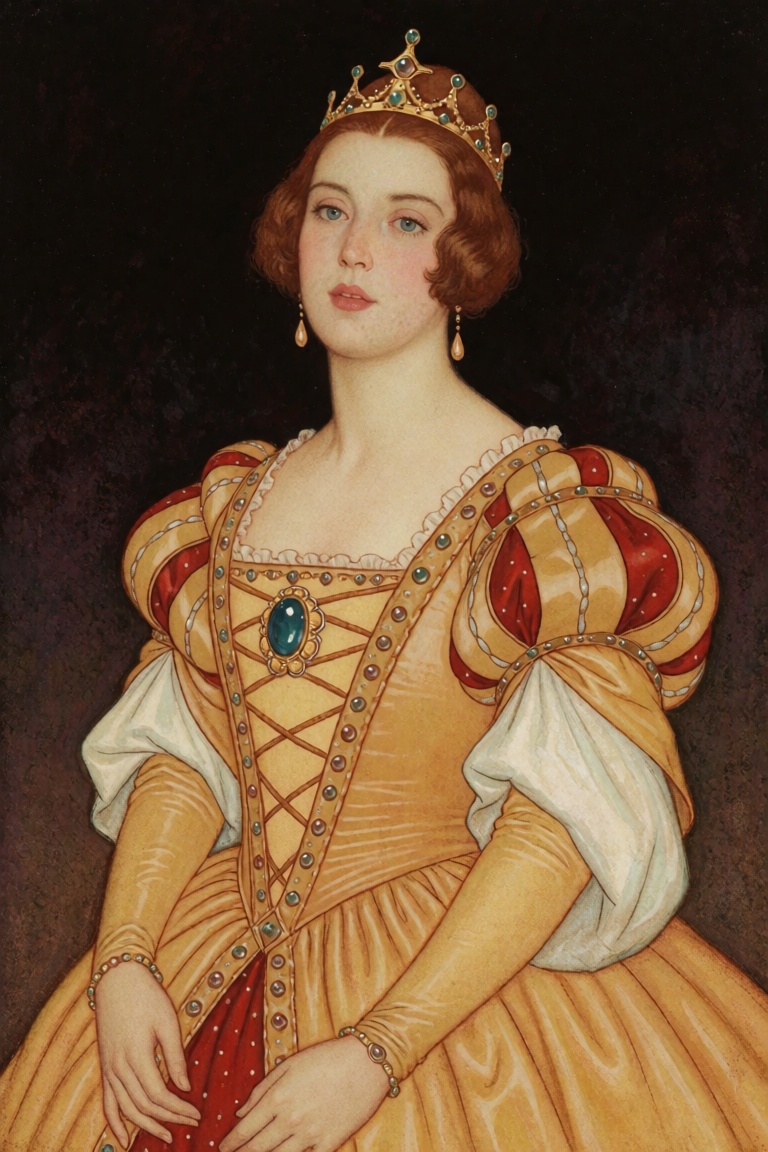 @EdmunDul style illustration,  woman in princess dress, on Tensor.Art