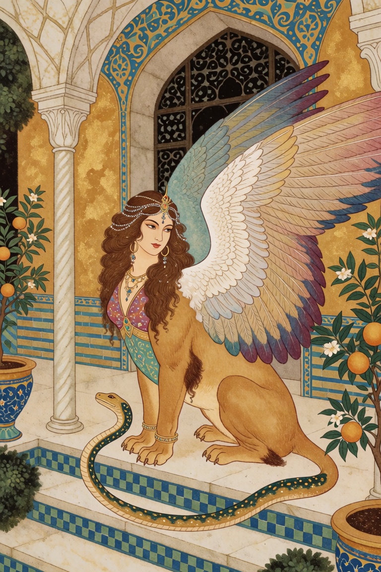 @EdmunDul style illustration,  digital illustration in a traditional Persian miniature painting style. The image depicts a...