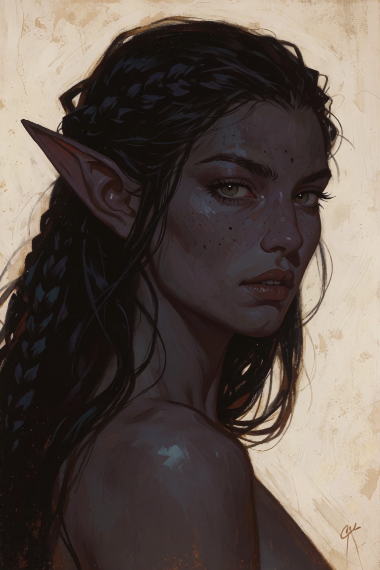 @EdmunDul style illustration,  dark elf,  dark skinned on Tensor.Art