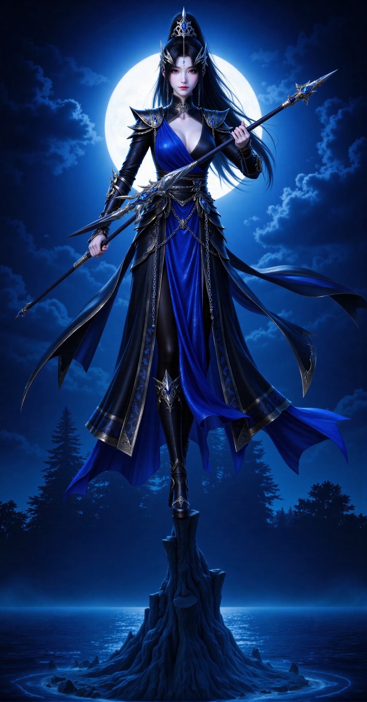 sfw,  blue dress,  full moon by 千诗可叙 on Tensor.Art
