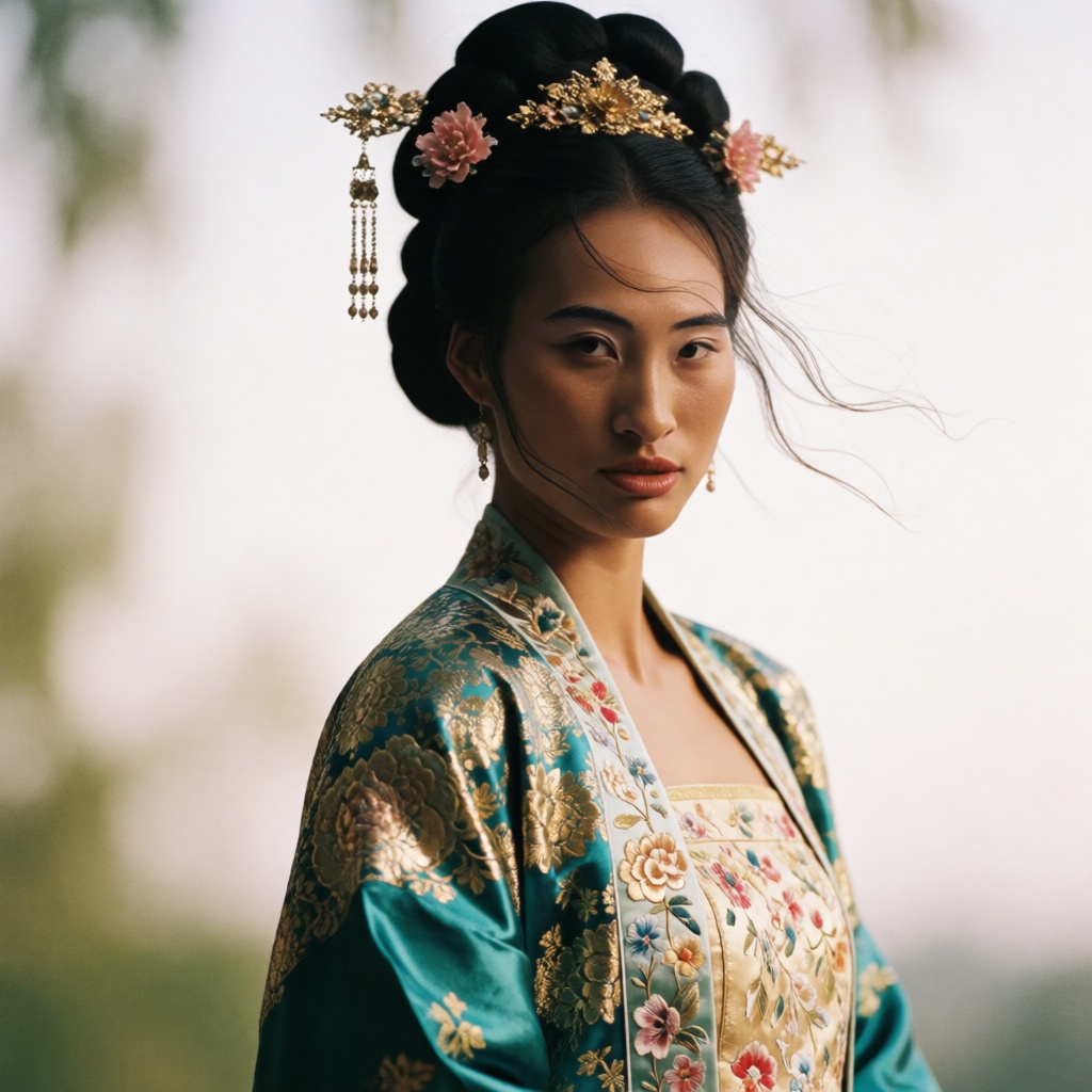 xiaomei,  1 chinese young woman,  medium shot ancient‑style portrait. She wears opulent tang‑inspired costume on Tensor.Art