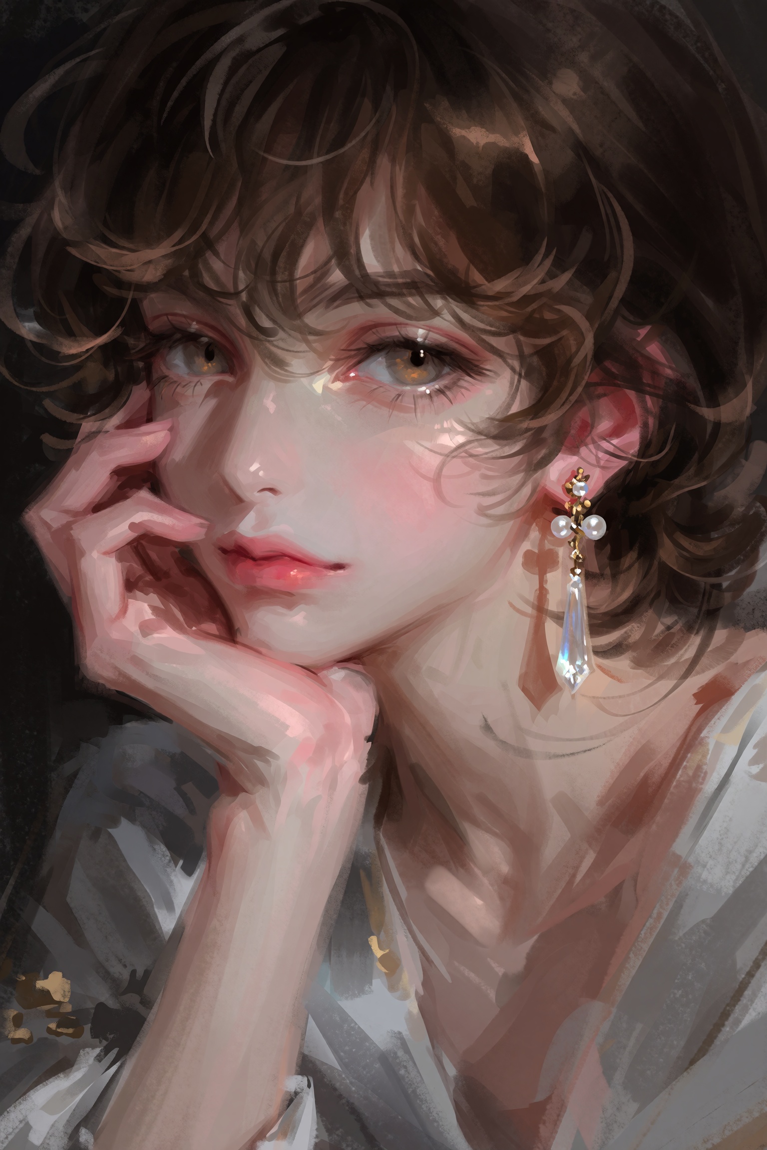 highres,  absurdres,  @bm9419 This digital portrait captures a young person with curly on Tensor.Art