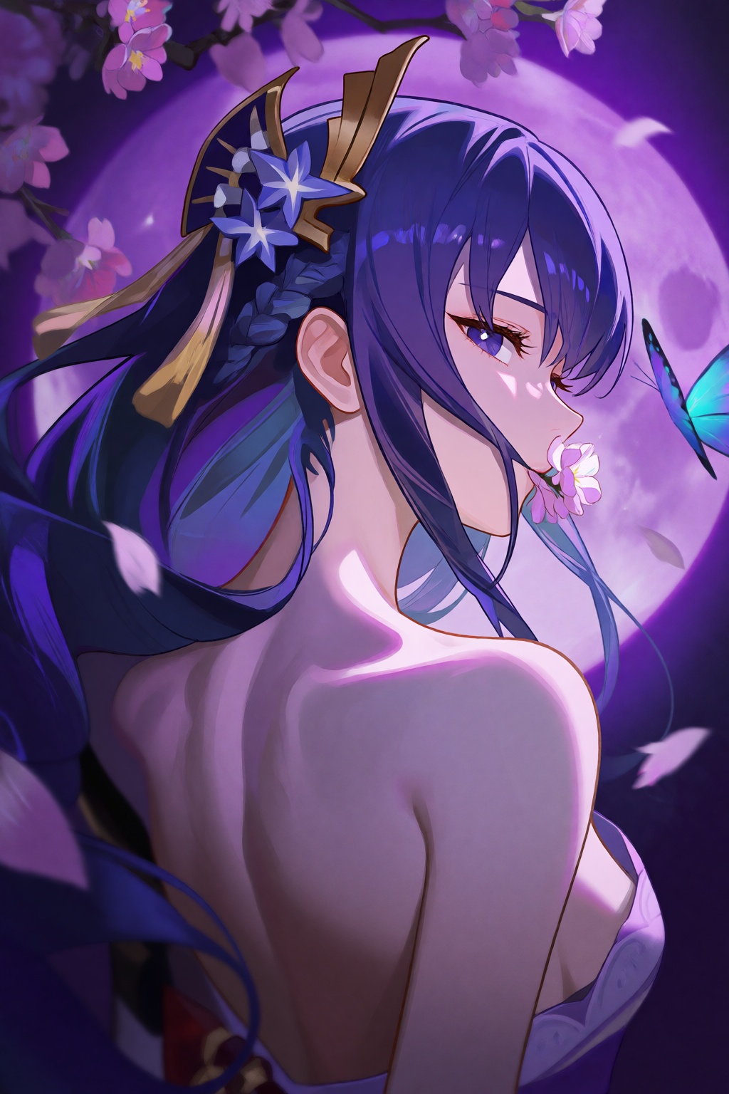 @cherrymaru An anime-style illustration features a profile view of a young woman with flowing,  vibrant purple hair,  ador...