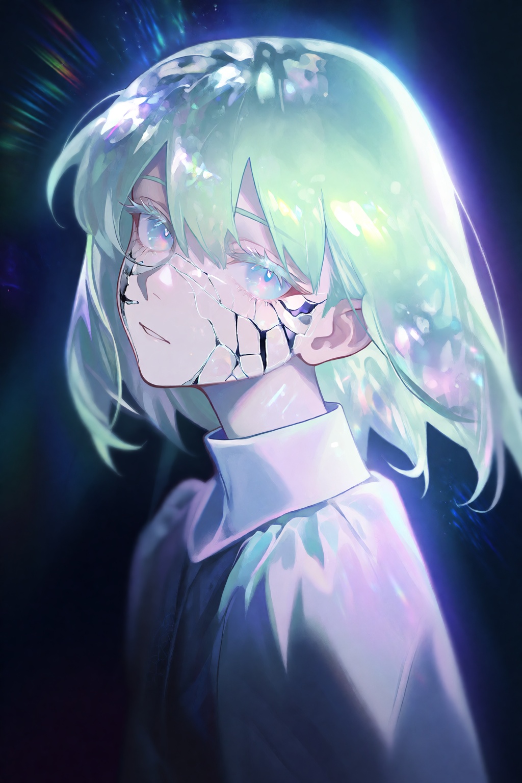 @cherrymaru A delicate,  stylized anime-style portrait centers on a young figure with short,  luminous on Tensor.Art
