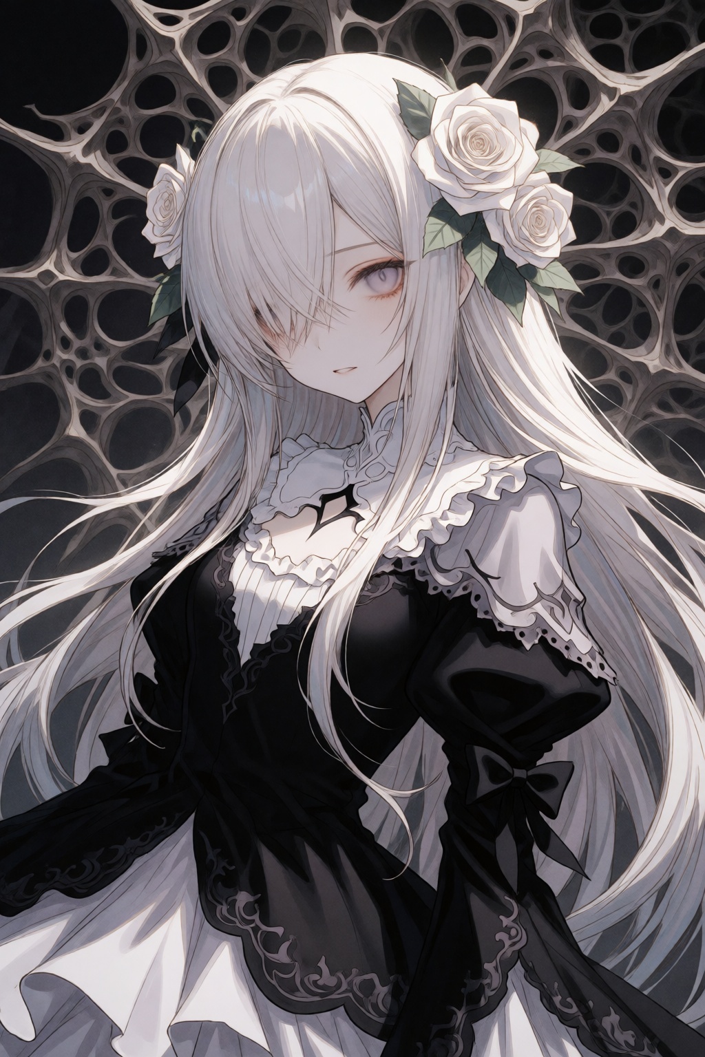 wan_ke Digital artwork of a pale,  white-haired anime girl with long,  flowing hair on Tensor.Art