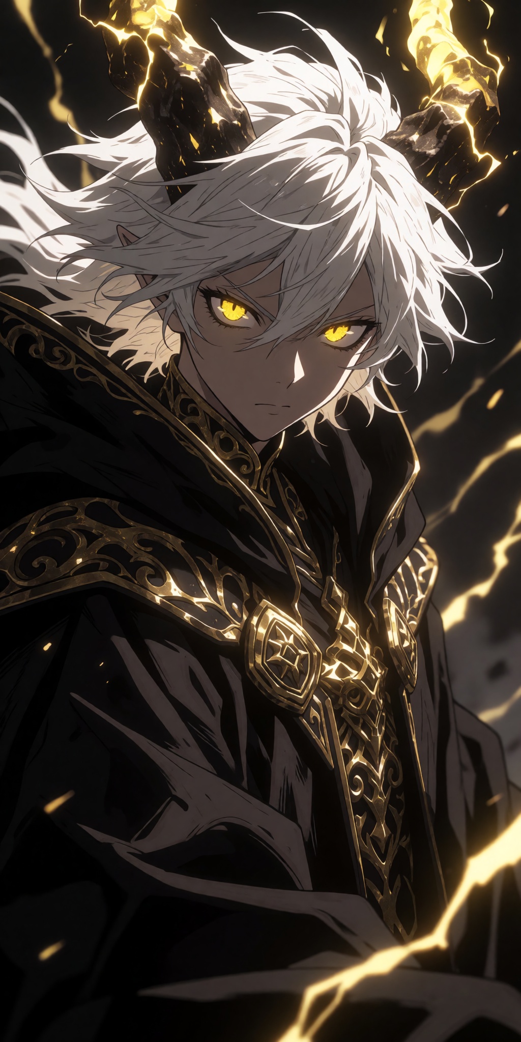 1boy,  malevolent archmage,  broken glowing horns on Tensor.Art