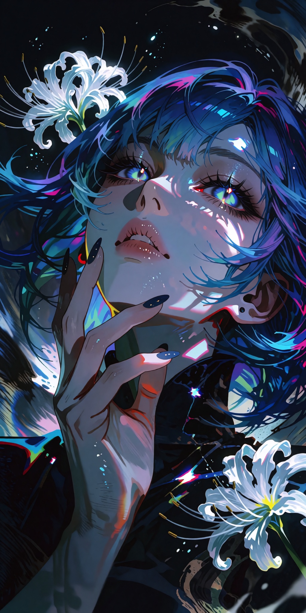 High-contrast epic fantasy digital art masterpiece. An extreme low-angle Dutch-tilt close-up shot of a mysterious,  elegan...