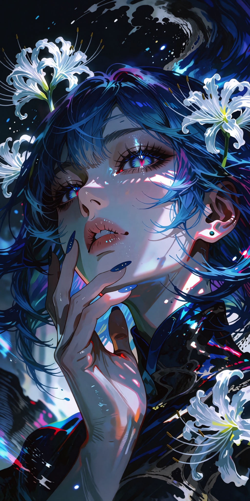 High-contrast epic fantasy digital art masterpiece. An extreme low-angle Dutch-tilt close-up shot of a mysterious,  elegan...