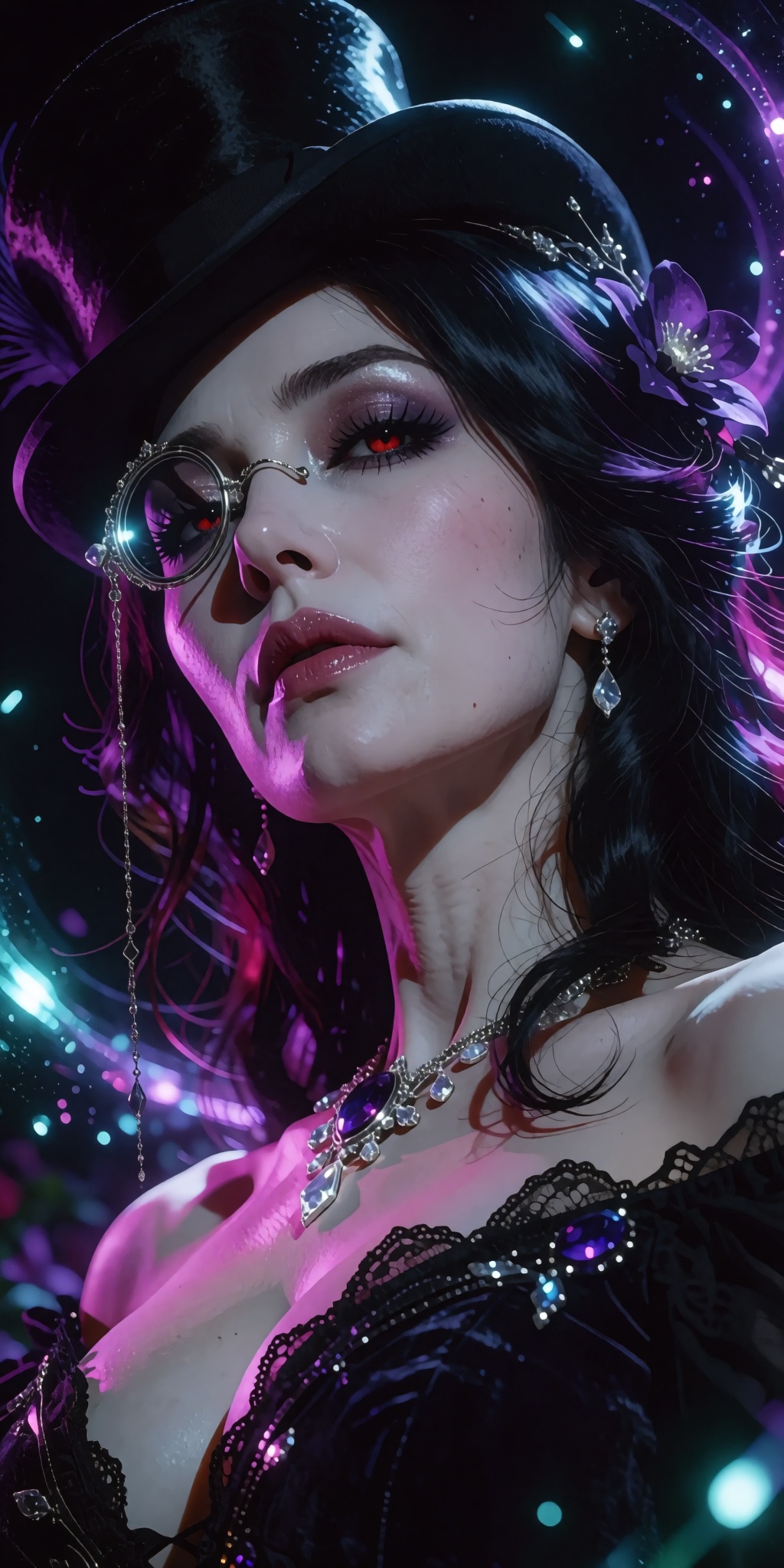 A masterpiece digital artwork of a stunning,  mature noblewoman captured from an arresting low-angle perspective looking s...