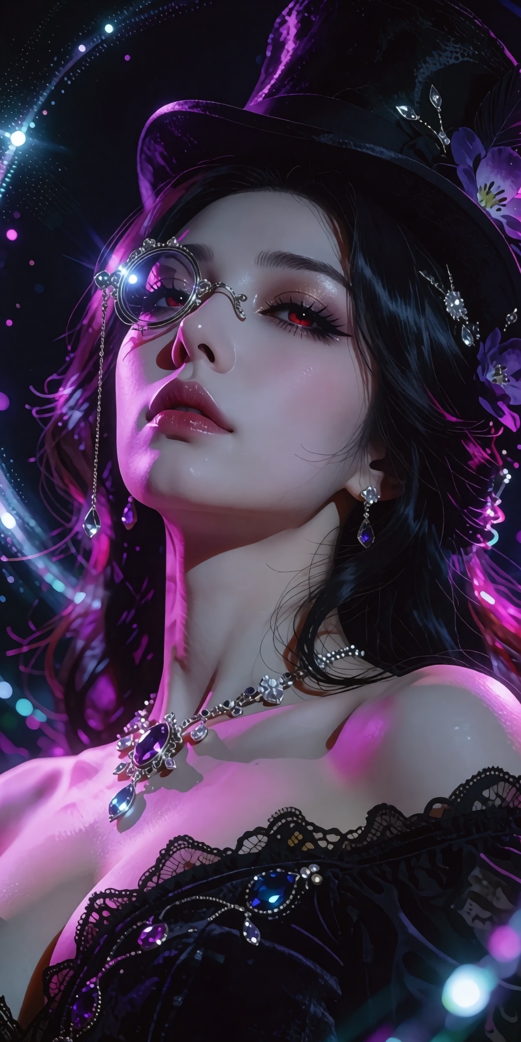 A masterpiece digital artwork of a stunning,  mature noblewoman captured from an arresting low-angle perspective looking s...