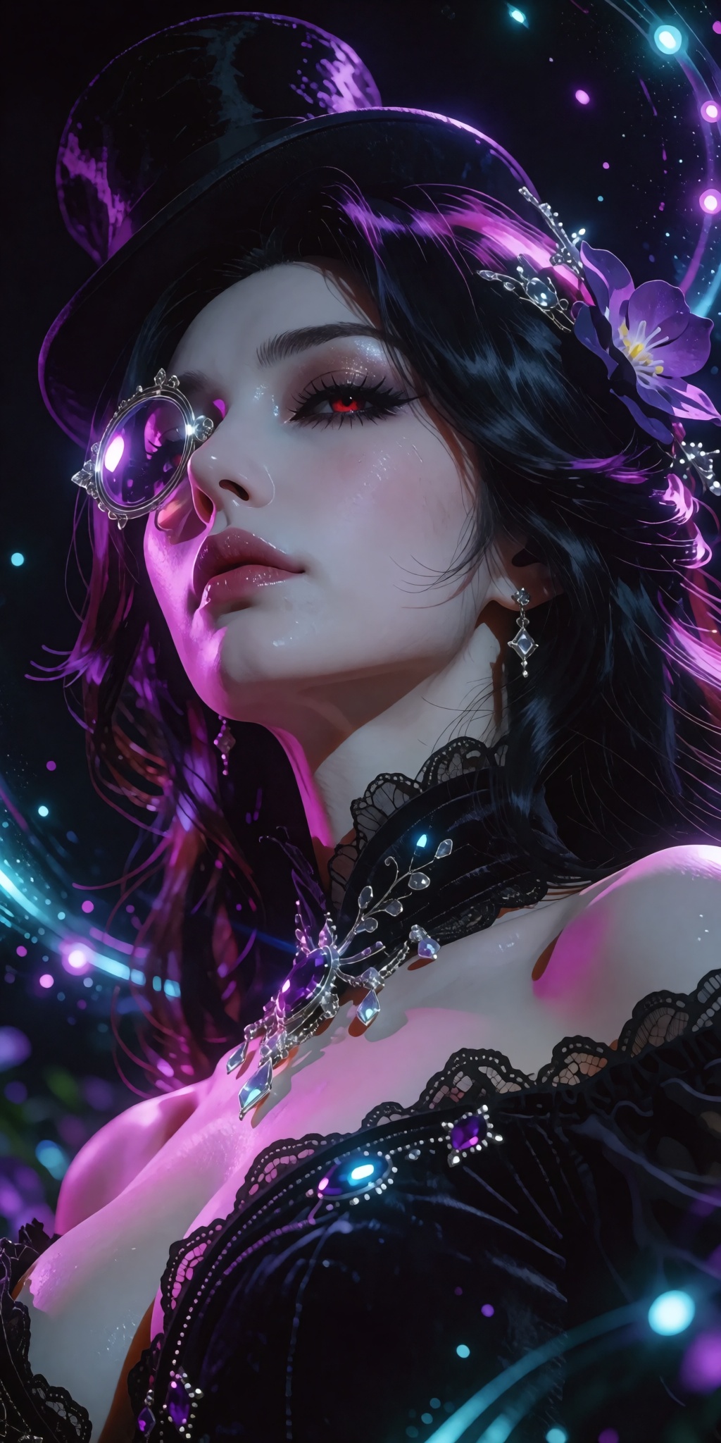 A masterpiece digital artwork of a stunning,  mature noblewoman captured from an arresting low-angle perspective looking s...