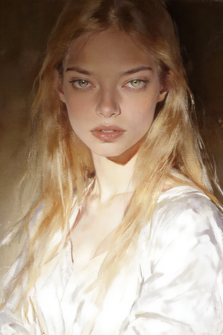gouache painting. This digital illustration depicts a person with long,  flowing hair,  light green eyes on Tensor.Art
