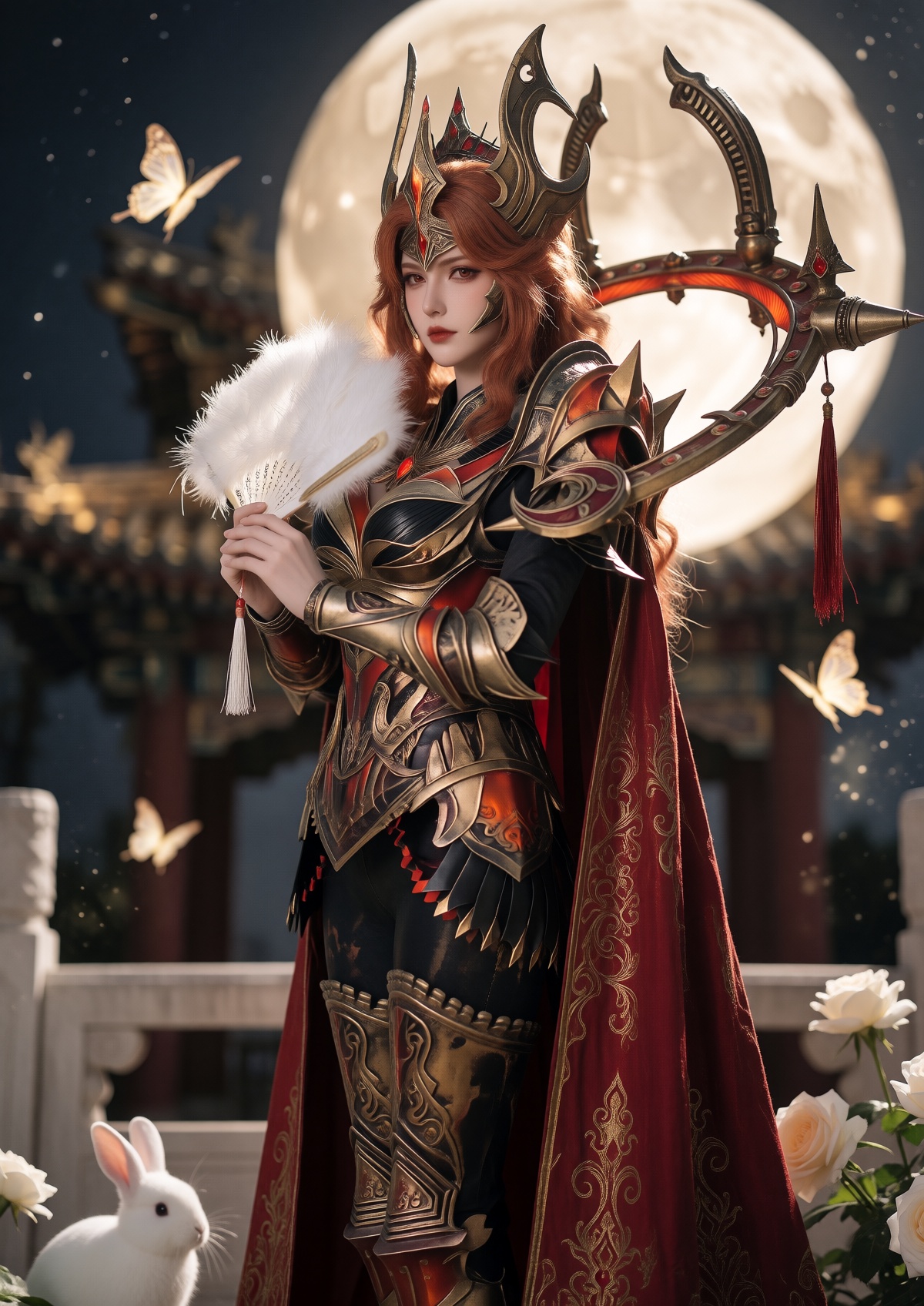 Subject: A Princess with fair skin,  striking red eyes,  and a stern expression wears long on Tensor.Art