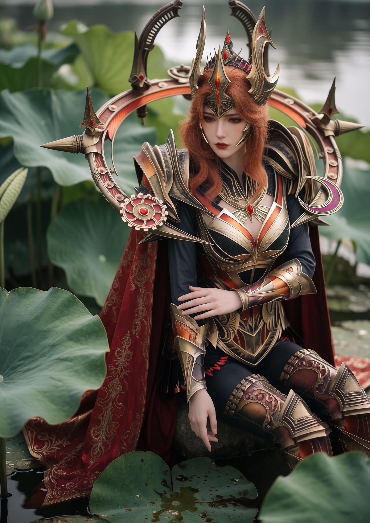 Subject: A Princess with fair skin,  striking red eyes,  and a stern expression wears long on Tensor.Art