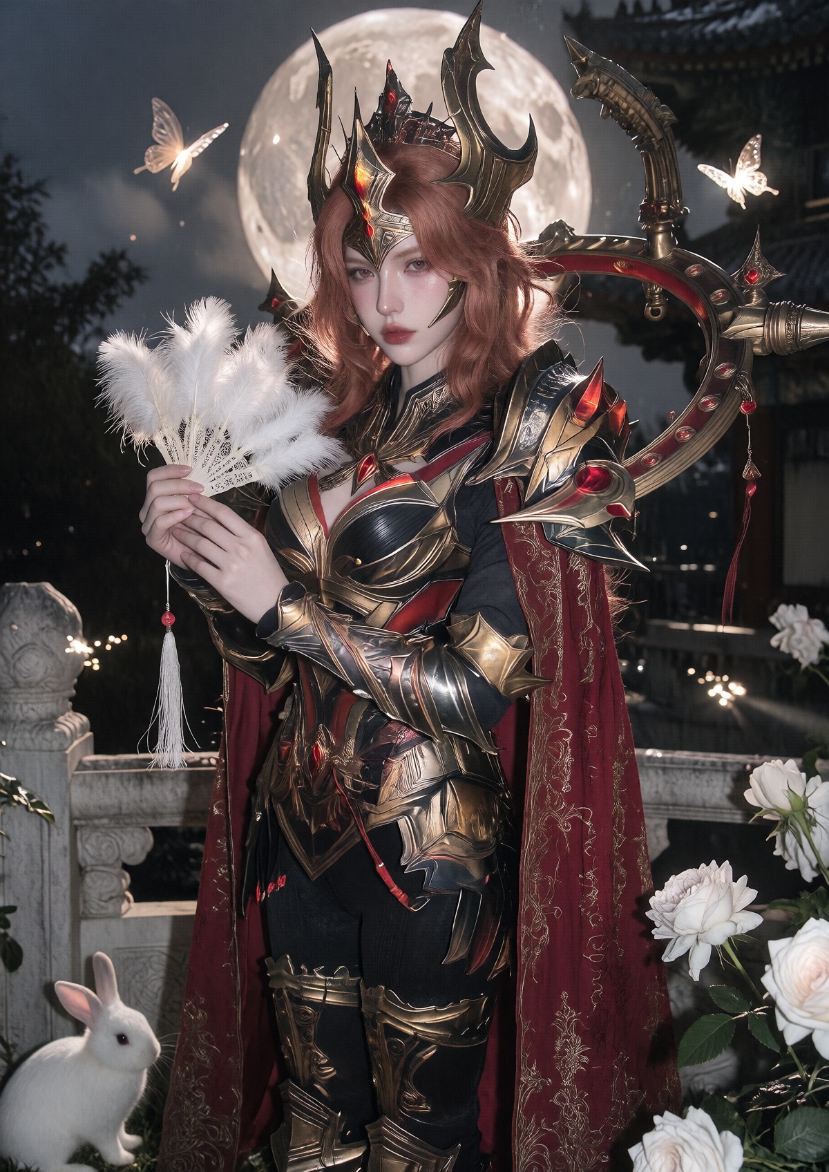 Subject: A Princess with fair skin,  striking red eyes,  and a stern expression wears long on Tensor.Art