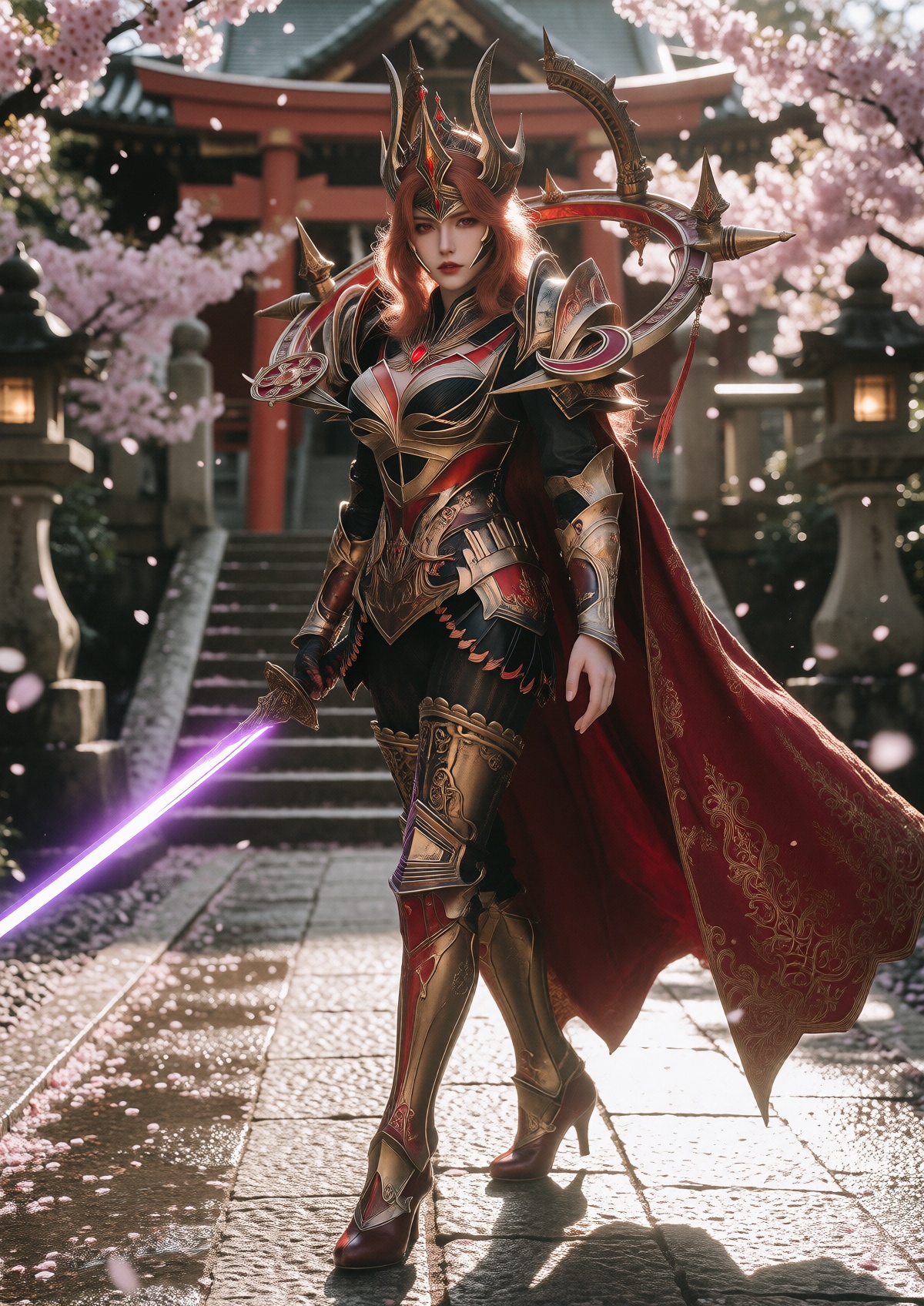 Subject: A Princess with fair skin,  striking red eyes,  and a stern expression wears long on Tensor.Art