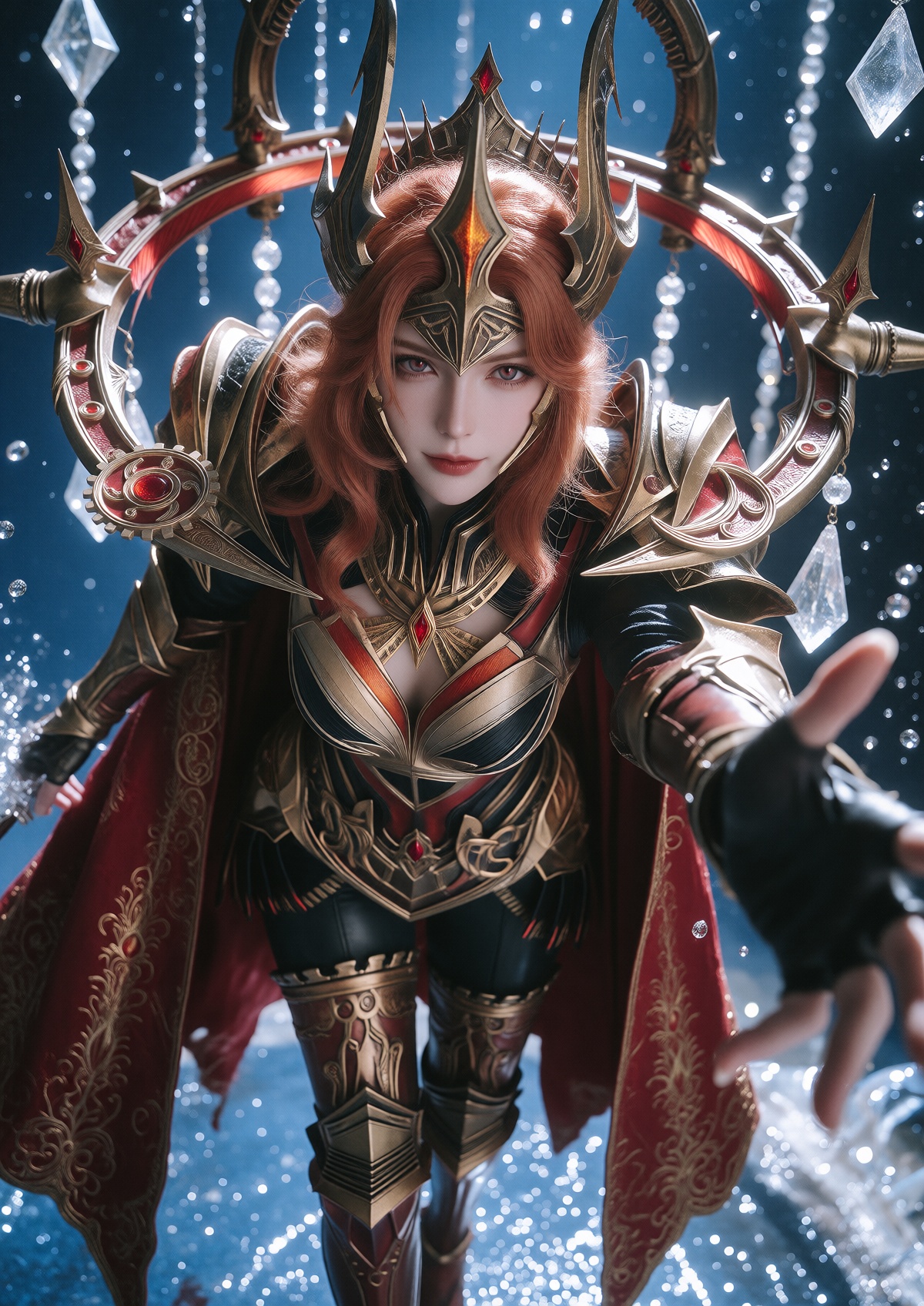Subject: A Princess with fair skin,  striking red eyes,  and a stern expression wears long on Tensor.Art
