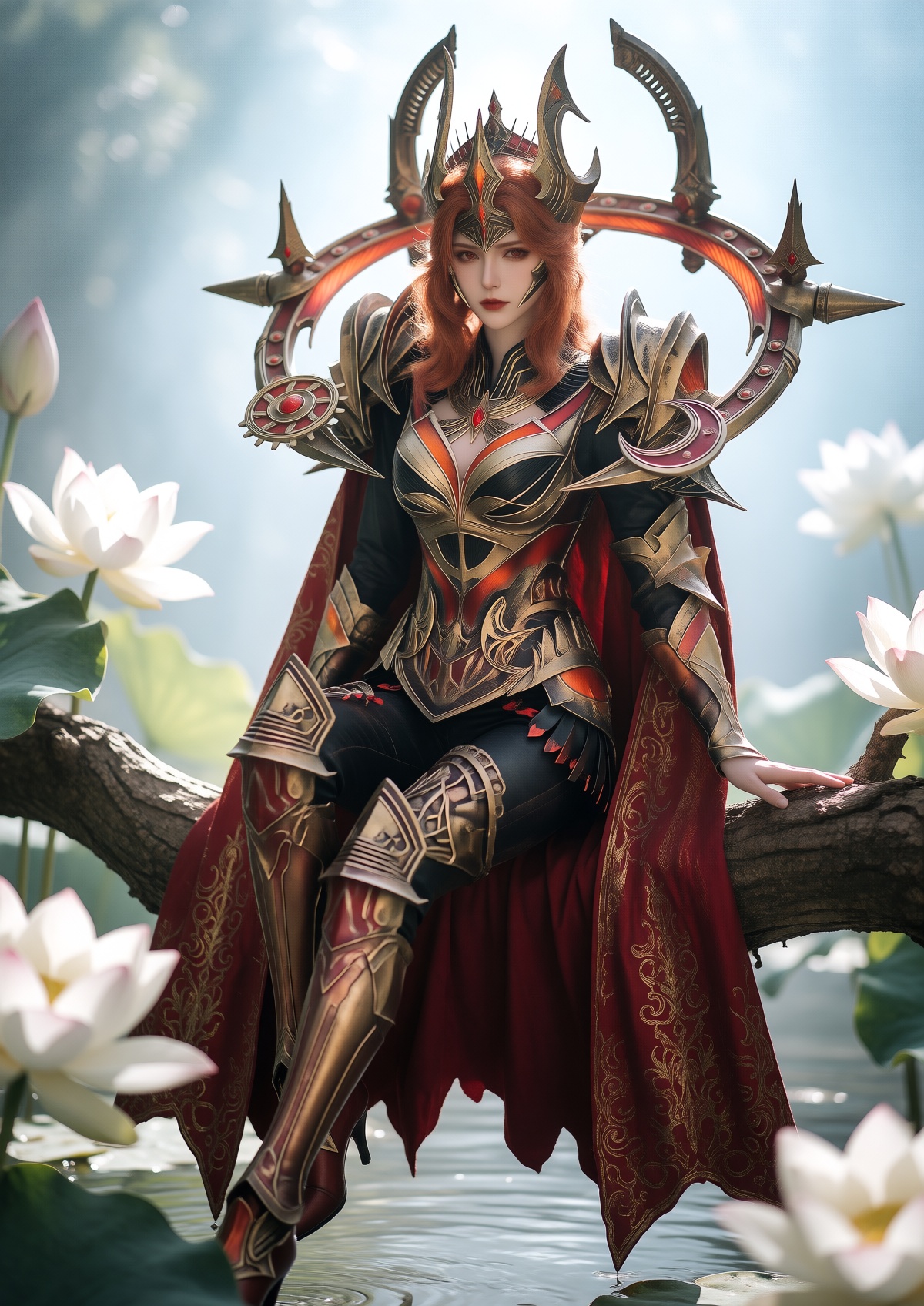 Subject: A Princess with fair skin,  striking red eyes,  and a stern expression wears long on Tensor.Art