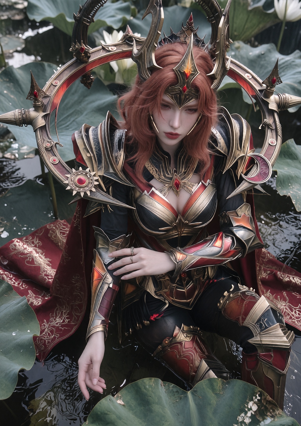 Subject: A Princess with fair skin,  striking red eyes,  and a stern expression wears long on Tensor.Art