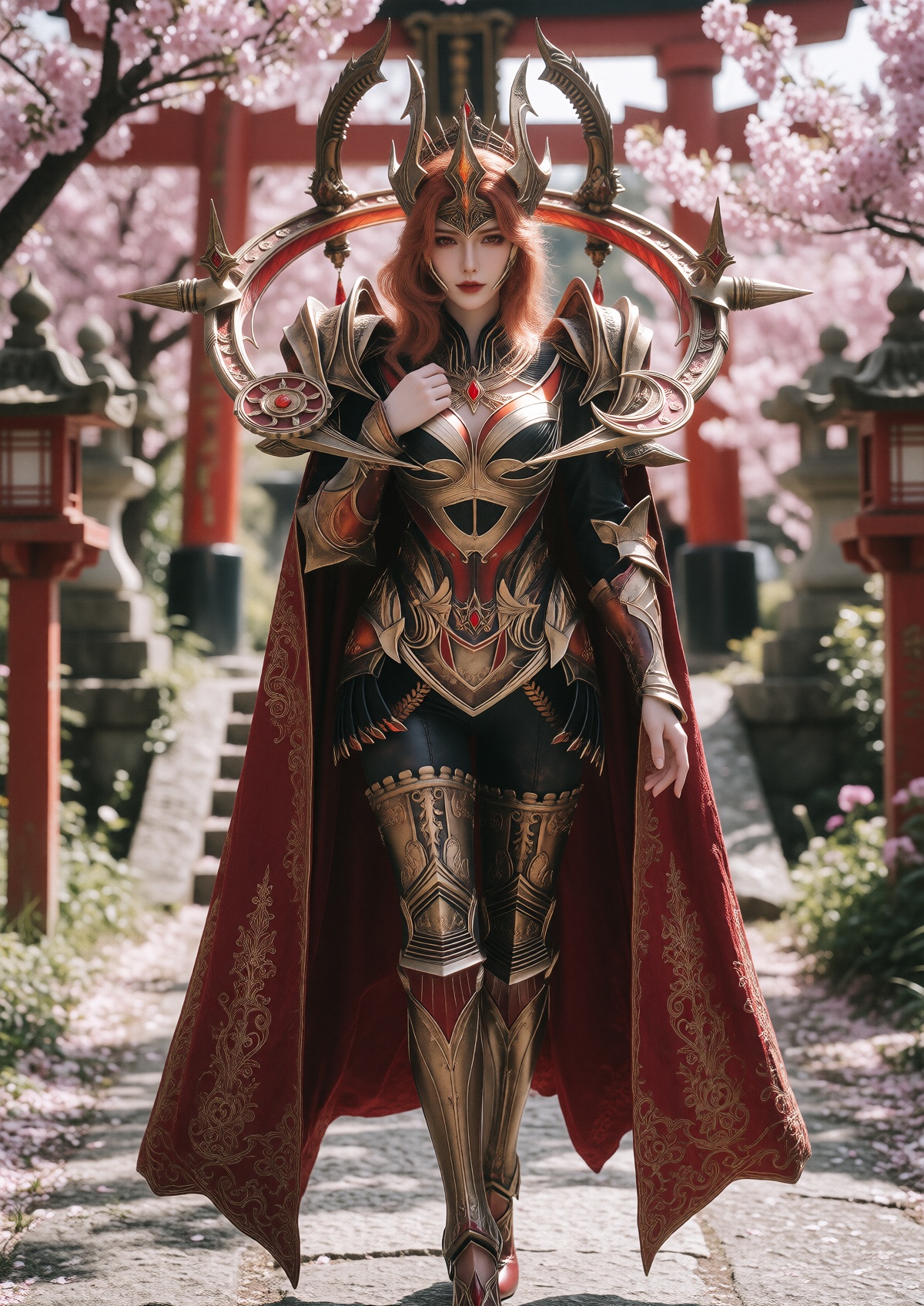 Subject: A Princess with fair skin,  striking red eyes,  and a stern expression wears long on Tensor.Art