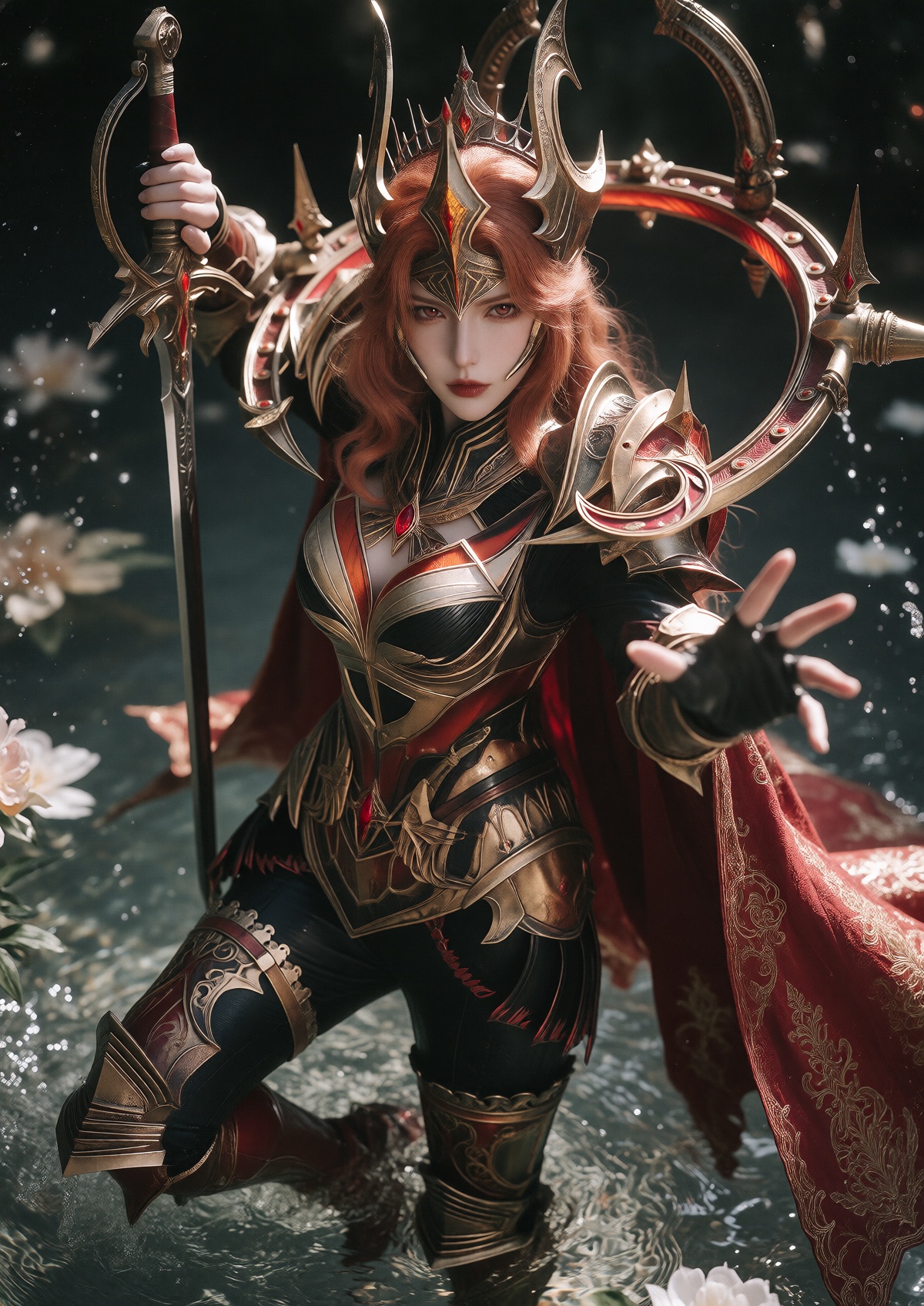 Subject: A Princess with fair skin,  striking red eyes,  and a stern expression wears long on Tensor.Art