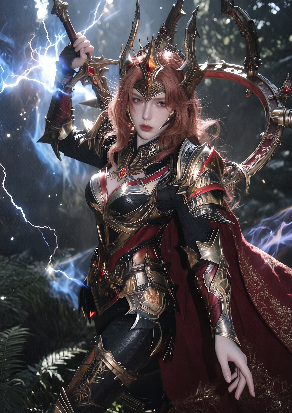 Subject: A Princess with fair skin,  striking red eyes,  and a stern expression wears long on Tensor.Art