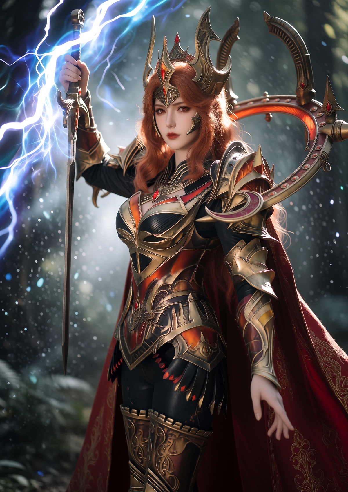 Subject: A Princess with fair skin,  striking red eyes,  and a stern expression wears long on Tensor.Art