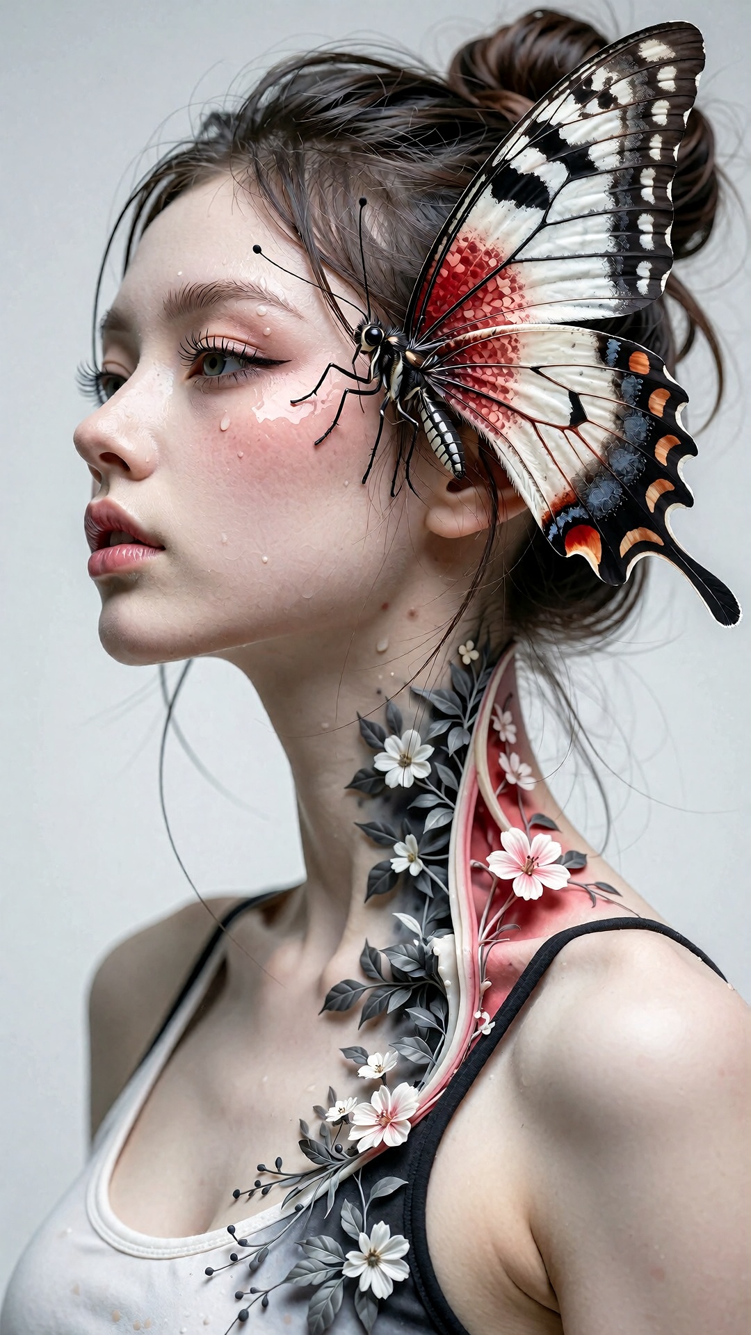 Fashion and fine art photography; surrealist photography blended with modern *gongbi* (meticulous brush) painting; a fusio...