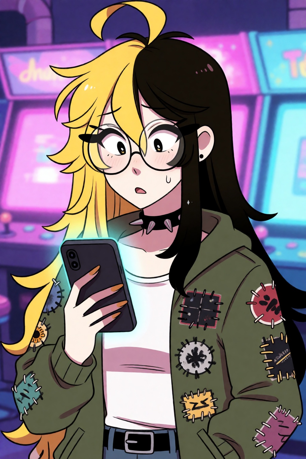 highres,  absurdres,  @pookiesenpai A woman with split hair—sunflower yellow on the left on Tensor.Art