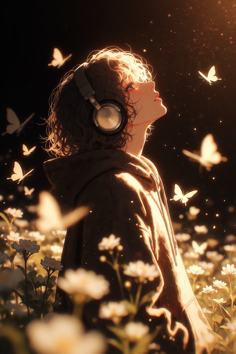 @NIJISIS,  A young person with wavy hair,  captured in profile on Tensor.Art