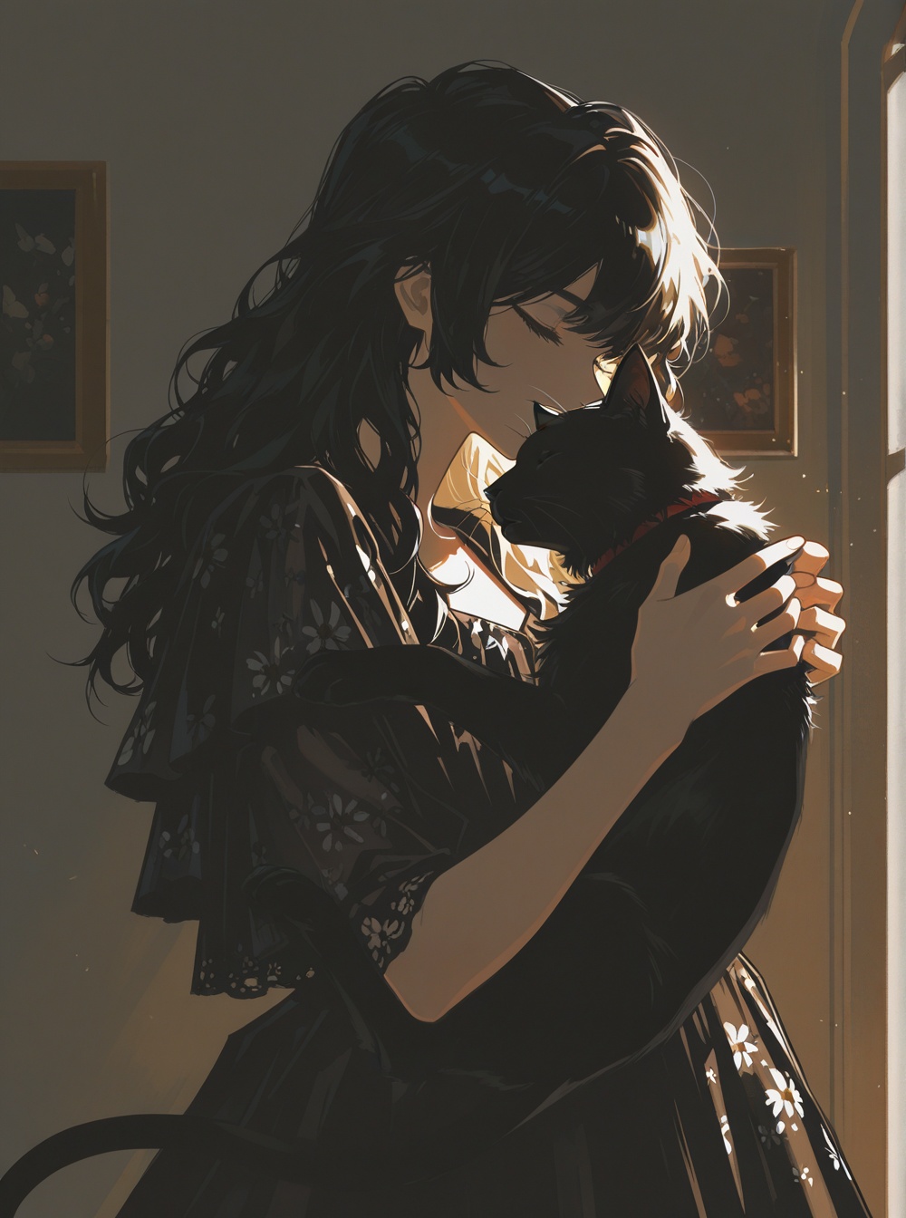 minimalism,  convenient censoring,  Side view of a young woman with short black hair on Tensor.Art