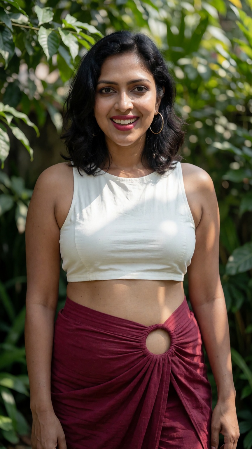 Photograph of a smiling South Asian woman with medium brown skin and black,  shoulder-length hair. She is wearing a white,...