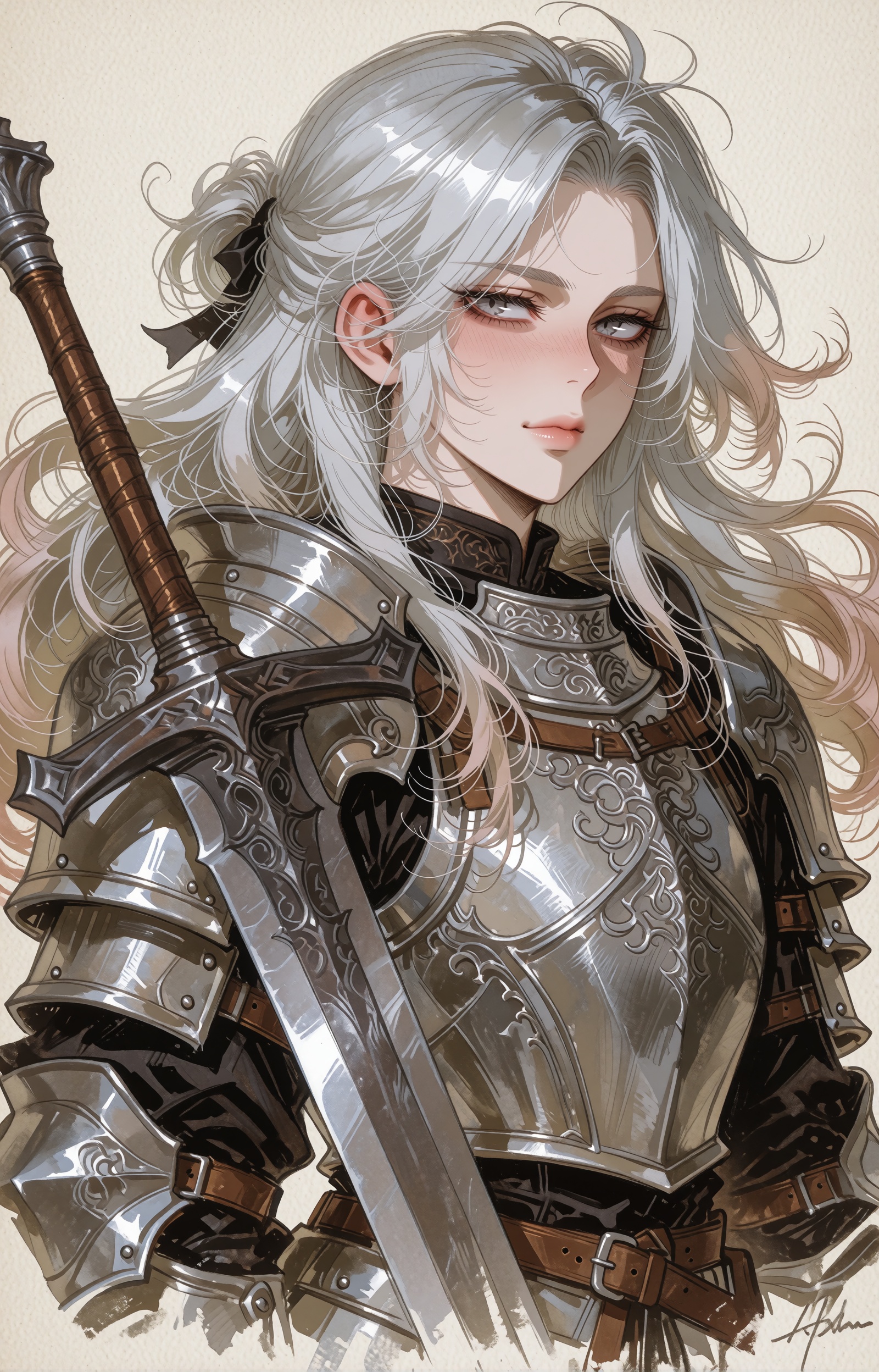 A highly detailed fantasy heroine portrait in the style of a vintage Japanese fantasy illustration,  delicate ink linework...