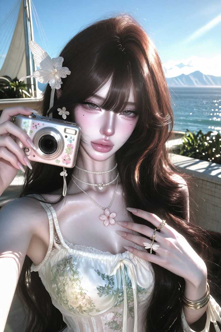 A highly detailed 3D-rendered fashion portrait of a beautiful young woman with an ultra-feminine Japanese-inspired digital...
