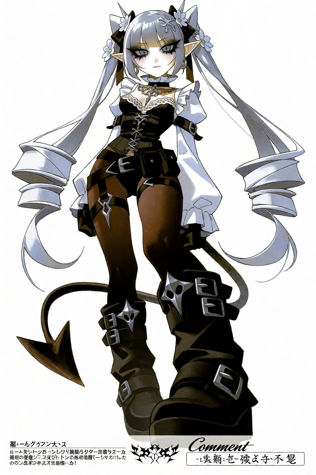 vinneart,  full shot,  low-angle perspective. An elven succubus stands centered with a sharp jawline on Tensor.Art