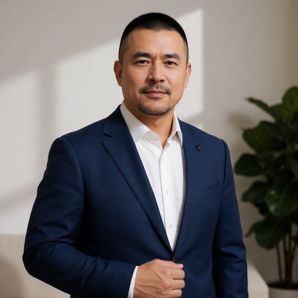nsjs,  A portrait of a middle-aged Asian man with a short,  neatly styled buzz cut and a well-groomed by 一起旅行 on Tensor.Art
