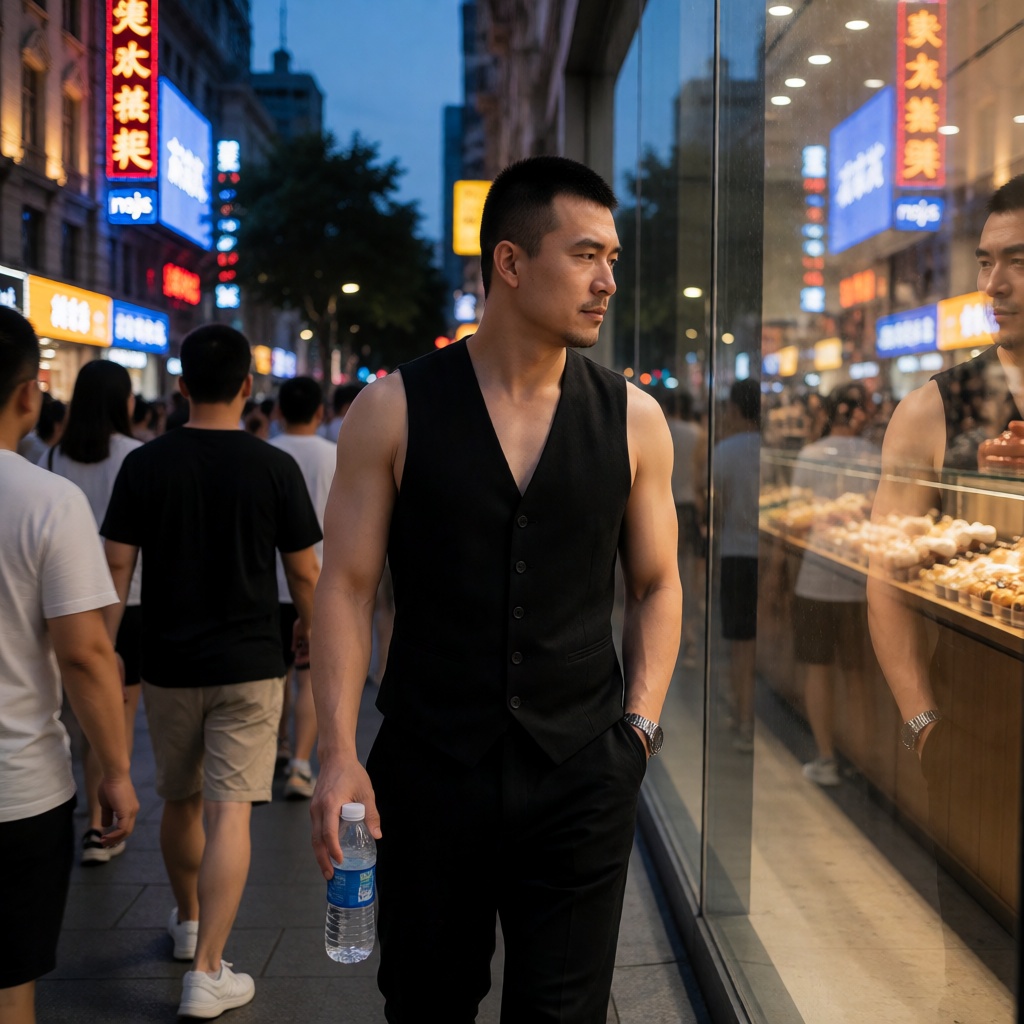 nsjs,  In the twilight in the center of Shanghai,  neon lights are on by 一起旅行 on Tensor.Art