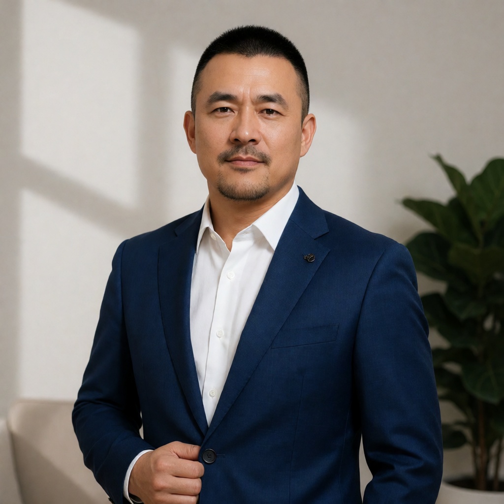 nsjs,  A portrait of a middle-aged Asian man with a short,  neatly styled buzz cut and a well-groomed on Tensor.Art