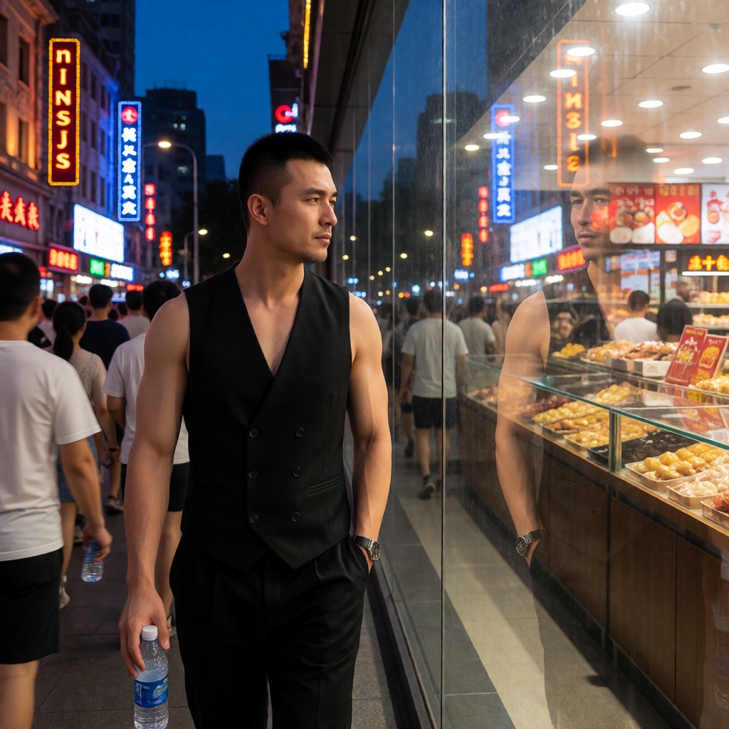 nsjs,  In the twilight in the center of Shanghai,  neon lights are on by 一起旅行 on Tensor.Art