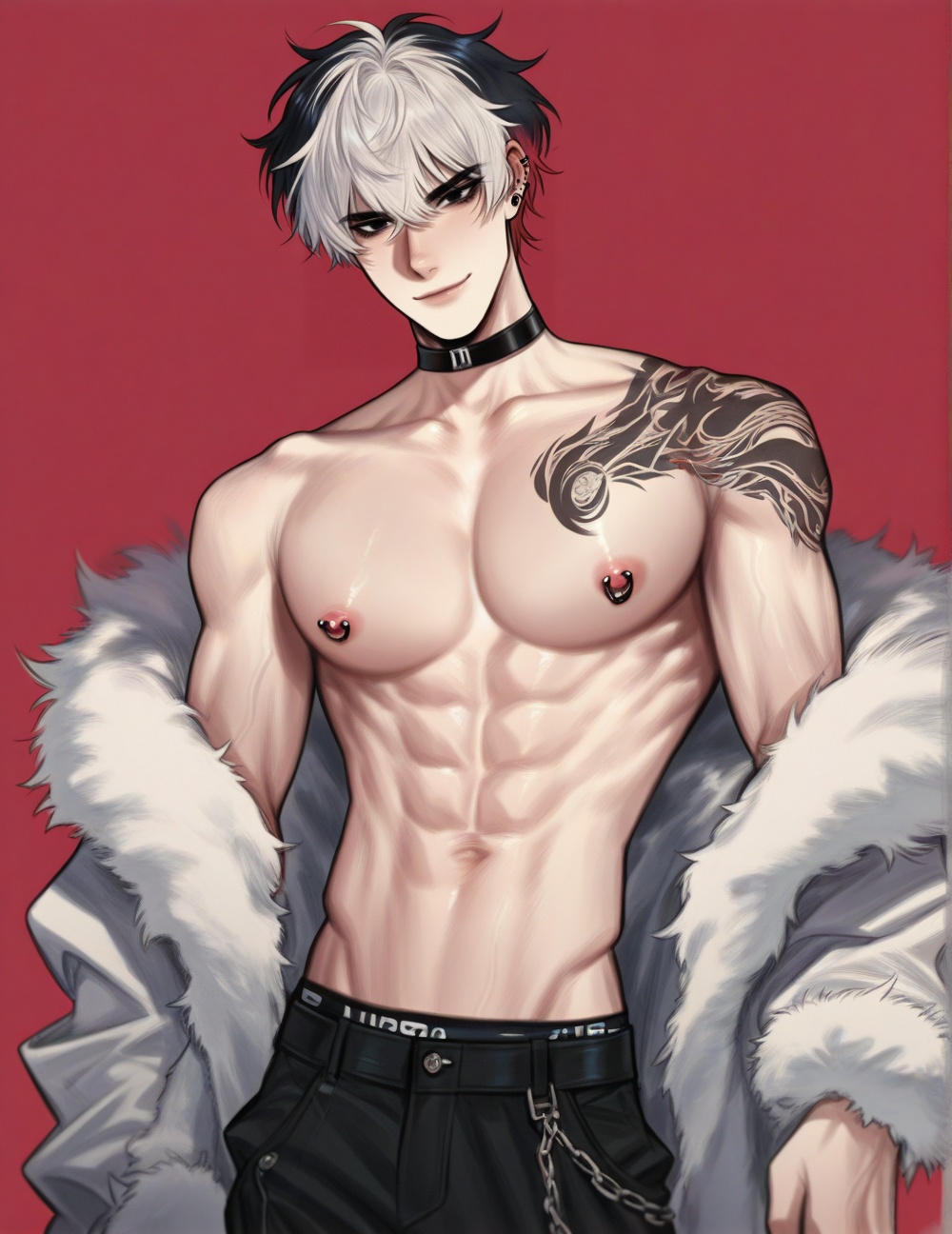boy,  bishounen,  red background on Tensor.Art