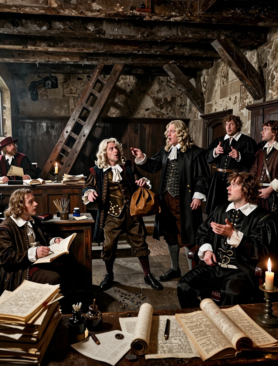 nside a cramped,  crooked 16th‑century courtroom in Fetter’s Lane,  timber beams sag overhead and the judge’s bench leans...