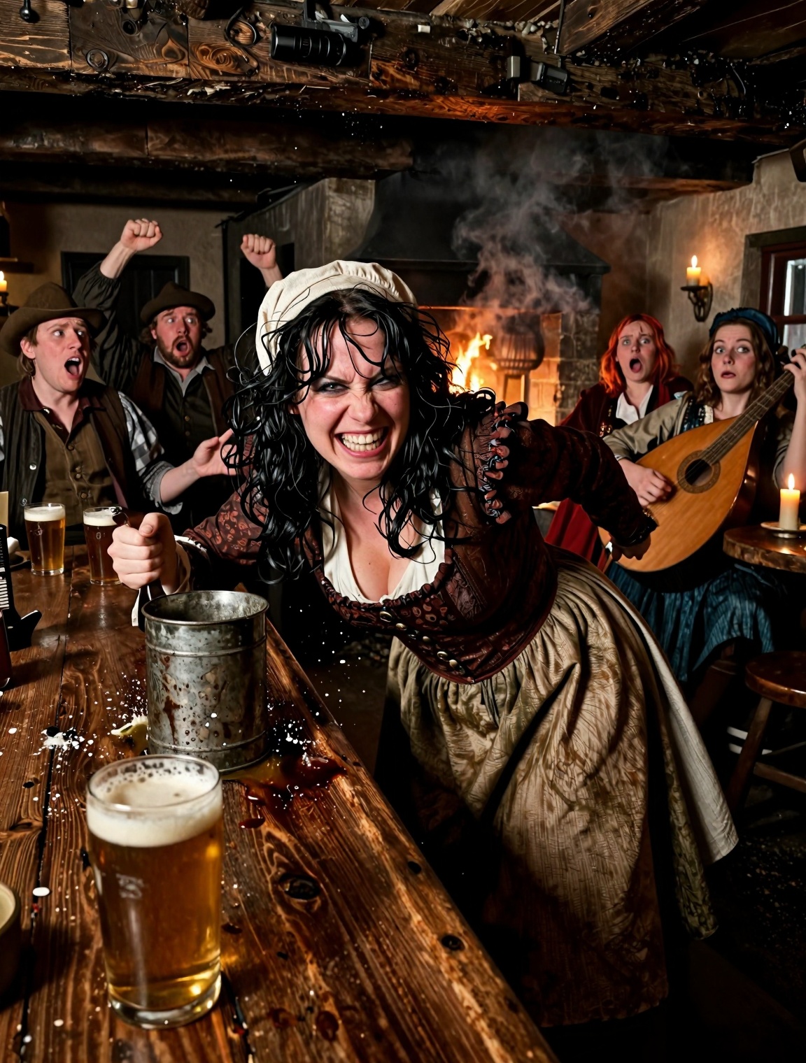 Inside the smoky,  rowdy alehouse of Fetter’s Lane,  a crooked wench slams a battered tankard onto a rough‑hewn oak bar on...