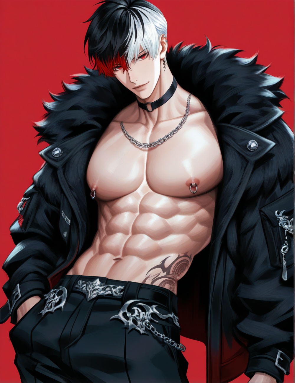 boy,  bishounen,  red background on Tensor.Art