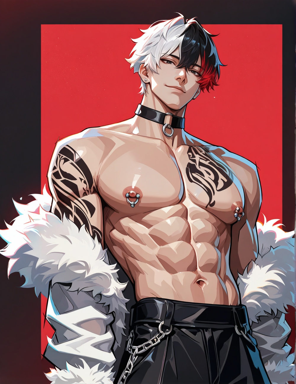 boy,  bishounen,  red background on Tensor.Art