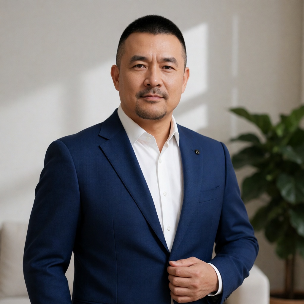 nsjs,  A portrait of a middle-aged Asian man with a short,  neatly styled buzz cut and a well-groomed by 一起旅行 on Tensor.Art