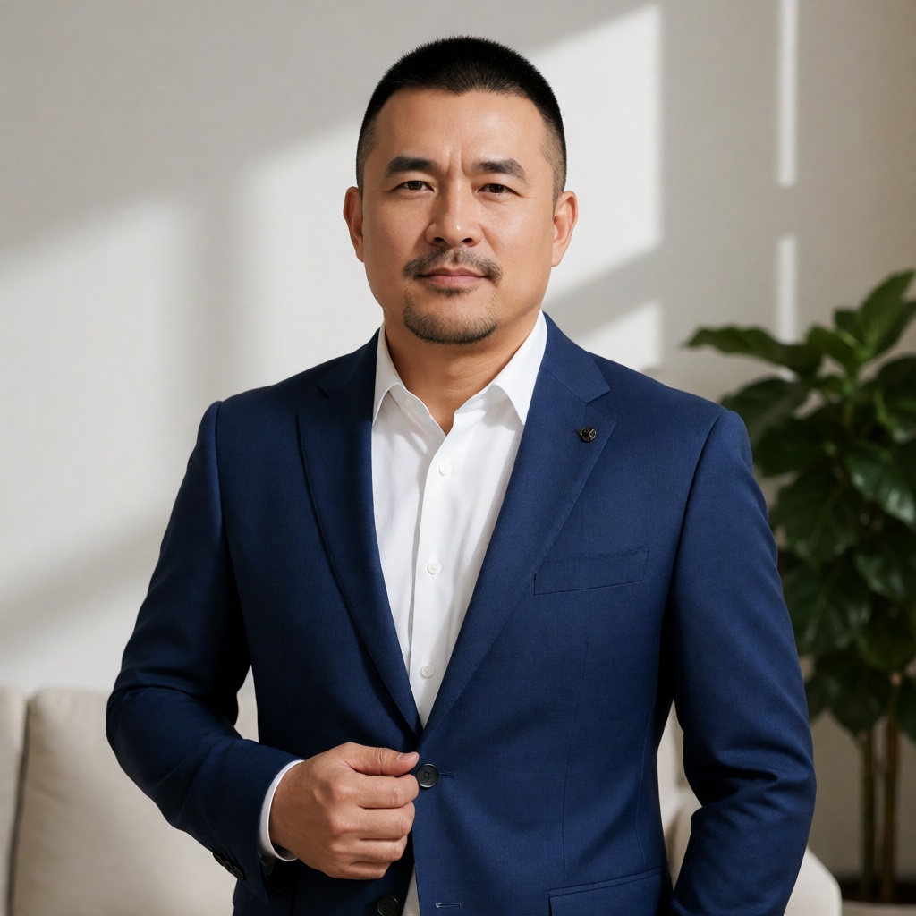 nsjs,  A portrait of a middle-aged Asian man with a short,  neatly styled buzz cut and a well-groomed on Tensor.Art