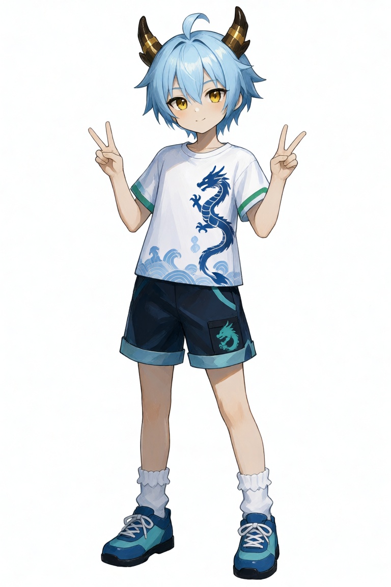 动漫插画,  全身. 一个名为**hxlong** 的dragon boy,  拥有浅蓝色短发 on Tensor.Art