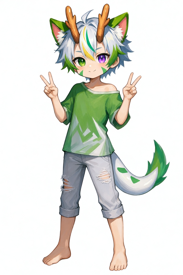 动漫插画,  全身. 一个名为**chanai** 的dragon boy,  拥有白色短发(上白下蓝色 on Tensor.Art