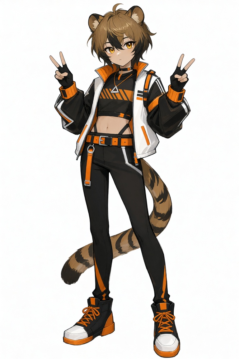 动漫插画,  全身. 一个名为**ruoruo** 的tiger boy,  拥有棕色头发 on Tensor.Art
