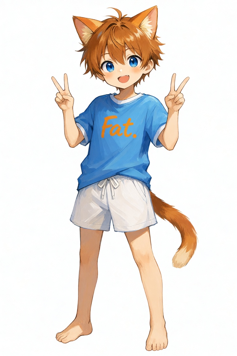 动漫插画,  全身. 一个名为**ffyu** 的cat boy,  拥有橙色短发 on Tensor.Art